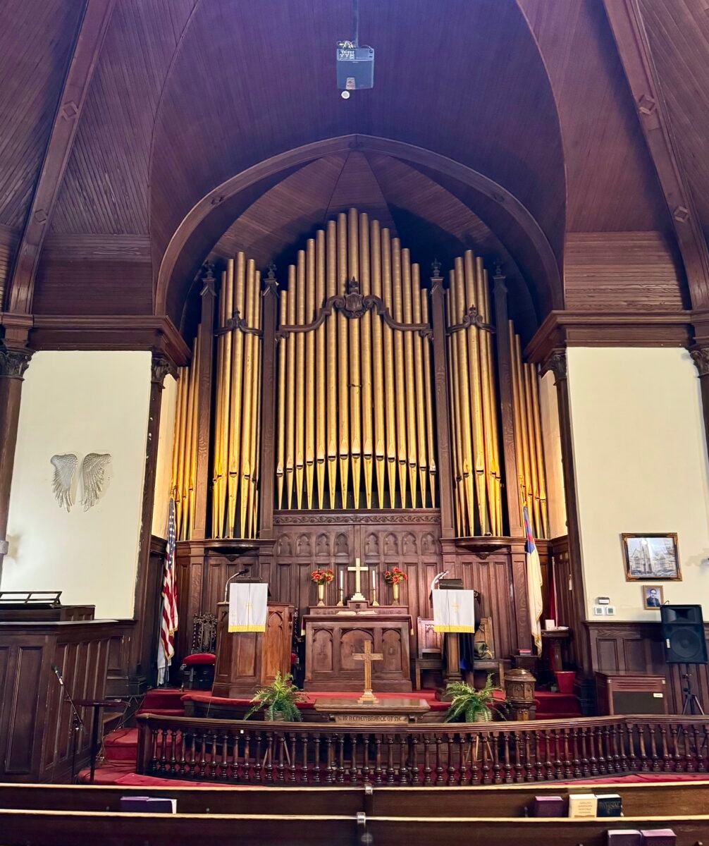 Church Pulpit with organ pipes